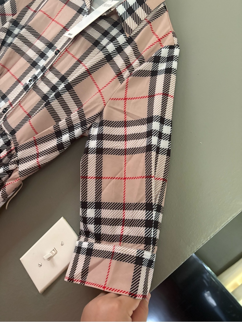 Plaid Midi Shirt Dress with Gathered Waist - Beige - Picture 6 of 8